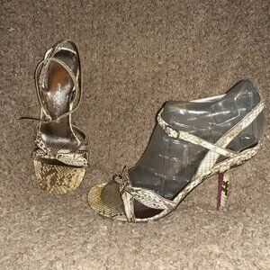 EMANUEL UNGARO-Snakeskin Leather Sandals-Strappy-Ankle Straps-Sz 6-Excellent